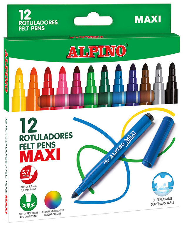 Estoig 12 retoladors ALPINO Maxi assortits de colors
