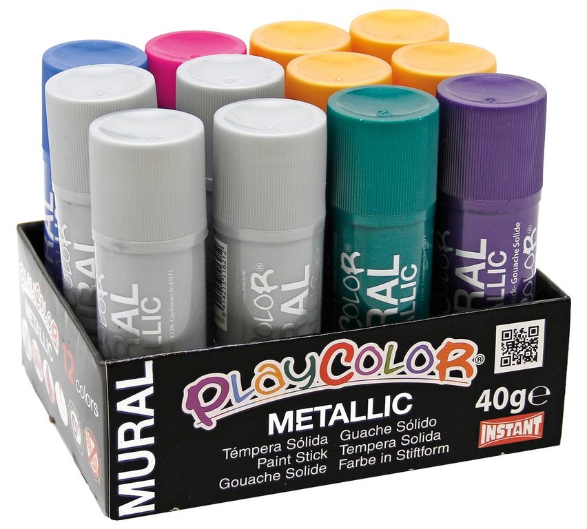 Safata 12 barres témpera sòlida Playcolor metal·litzada 40 grs assortides