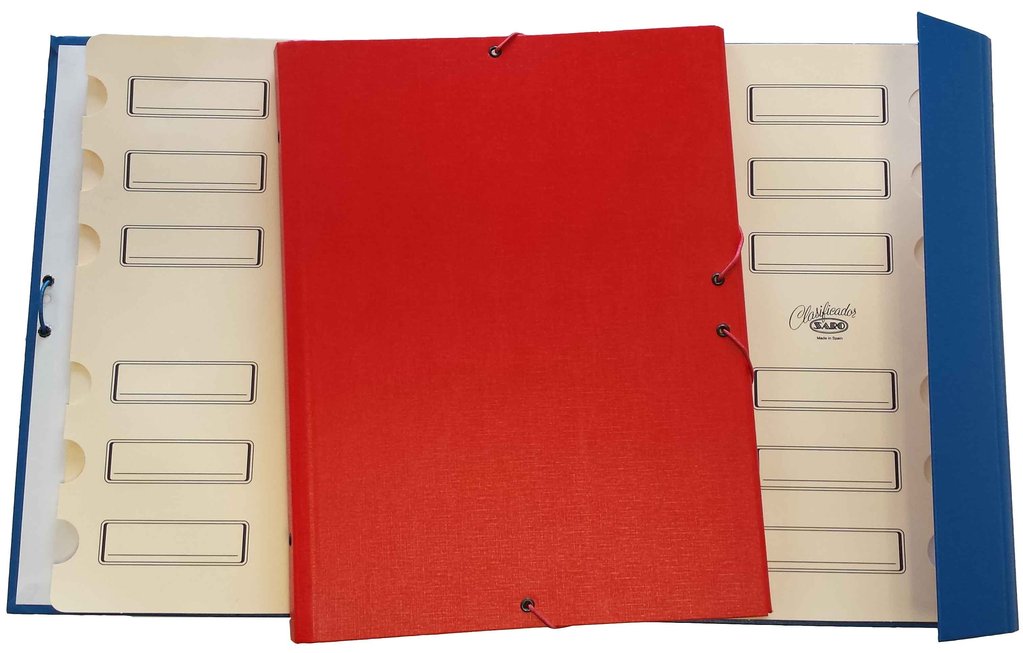 Carpeta clasificadora Folio cartón forrado de colores con 12 separaciones y solapa