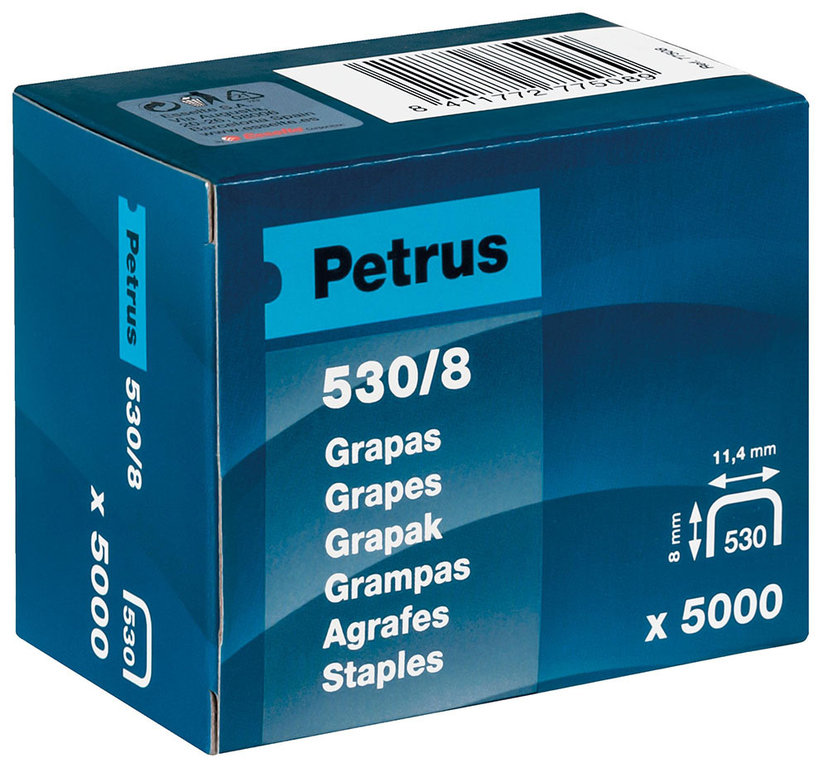 Caja 5.000 grapas PETRUS 530/8 mm clavadora/grapadora