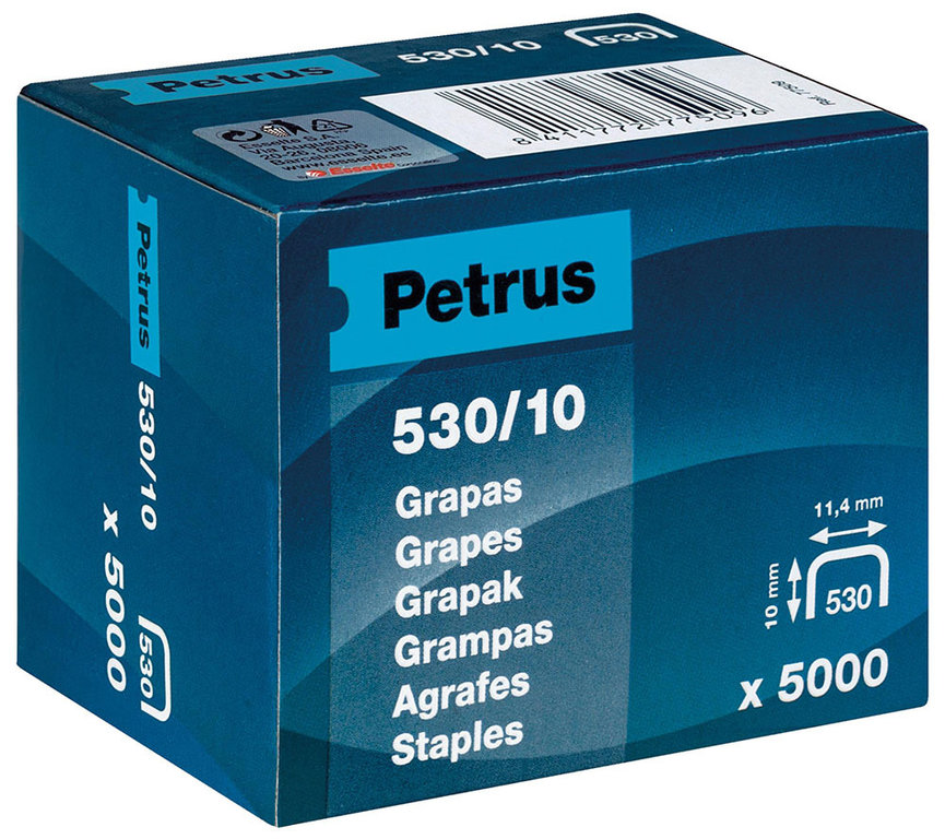 Caja 5.000 grapas PETRUS 530/10 mm clavadora/grapadora