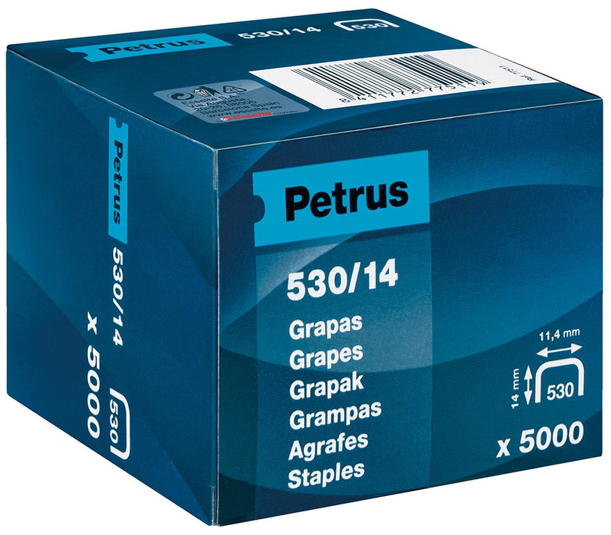 Caja 5.000 grapas PETRUS 530/14 mm clavadora/grapadora