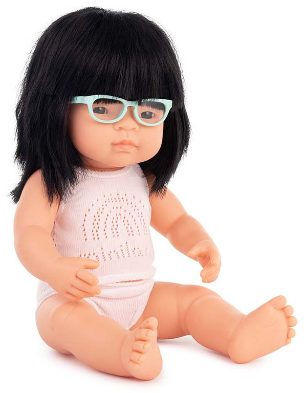 Baby asiàtic nena 38 cm ulleres + roba interior