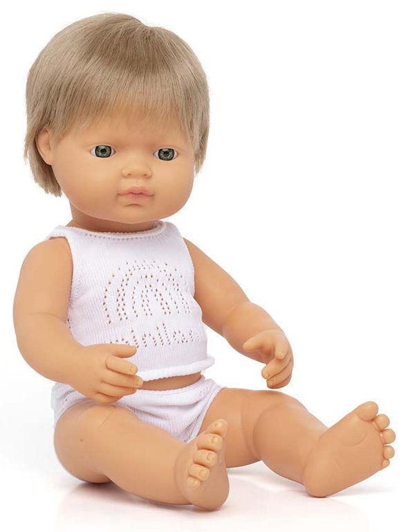 Baby caucásico rubio oscuro niño 38 cm + ropa interior