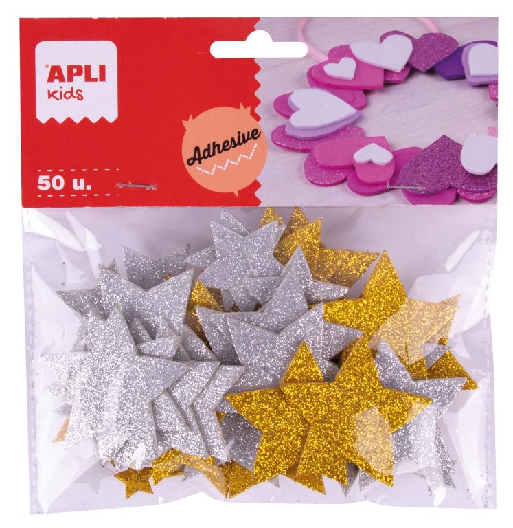 Bolsa 50 estrellas adhesivas de goma eva purpurina surtidas