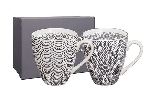 Juego de 2 mugs decorados grises. Tokyo Design