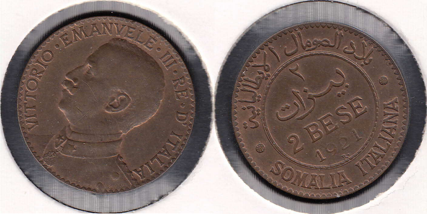 SOMALIA ITALIANA - ITALIAN SOMALIS. 2 BESE DE 1921 R.