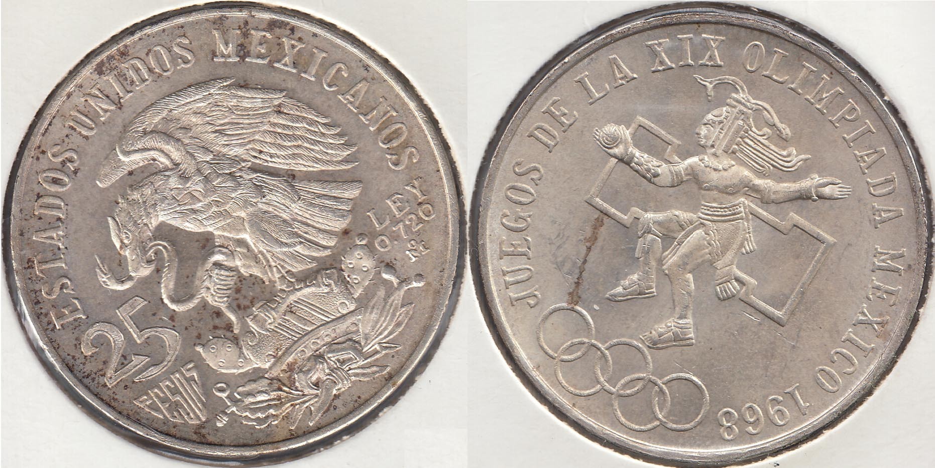 MEJICO - MEXICO. 25 PESOS DE 1968. PLATA 0.720.
