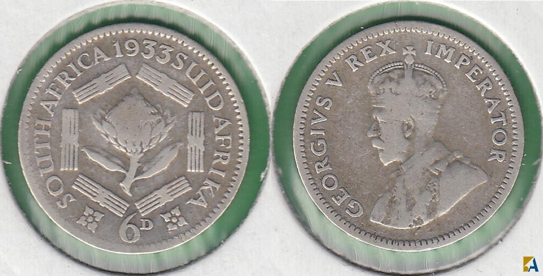 SUDAFRICA - SOUTH AFRICA. 6 PENIQUES (PENCE) DE 1933. PLATA 0.800.