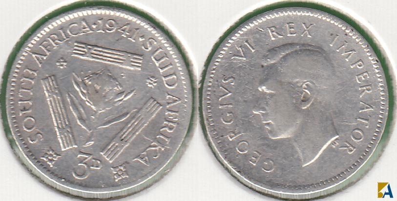 SUDAFRICA - SOUTH AFRICA. 3 PENIQUES (PENCE) DE 1941. PLATA 0.800.