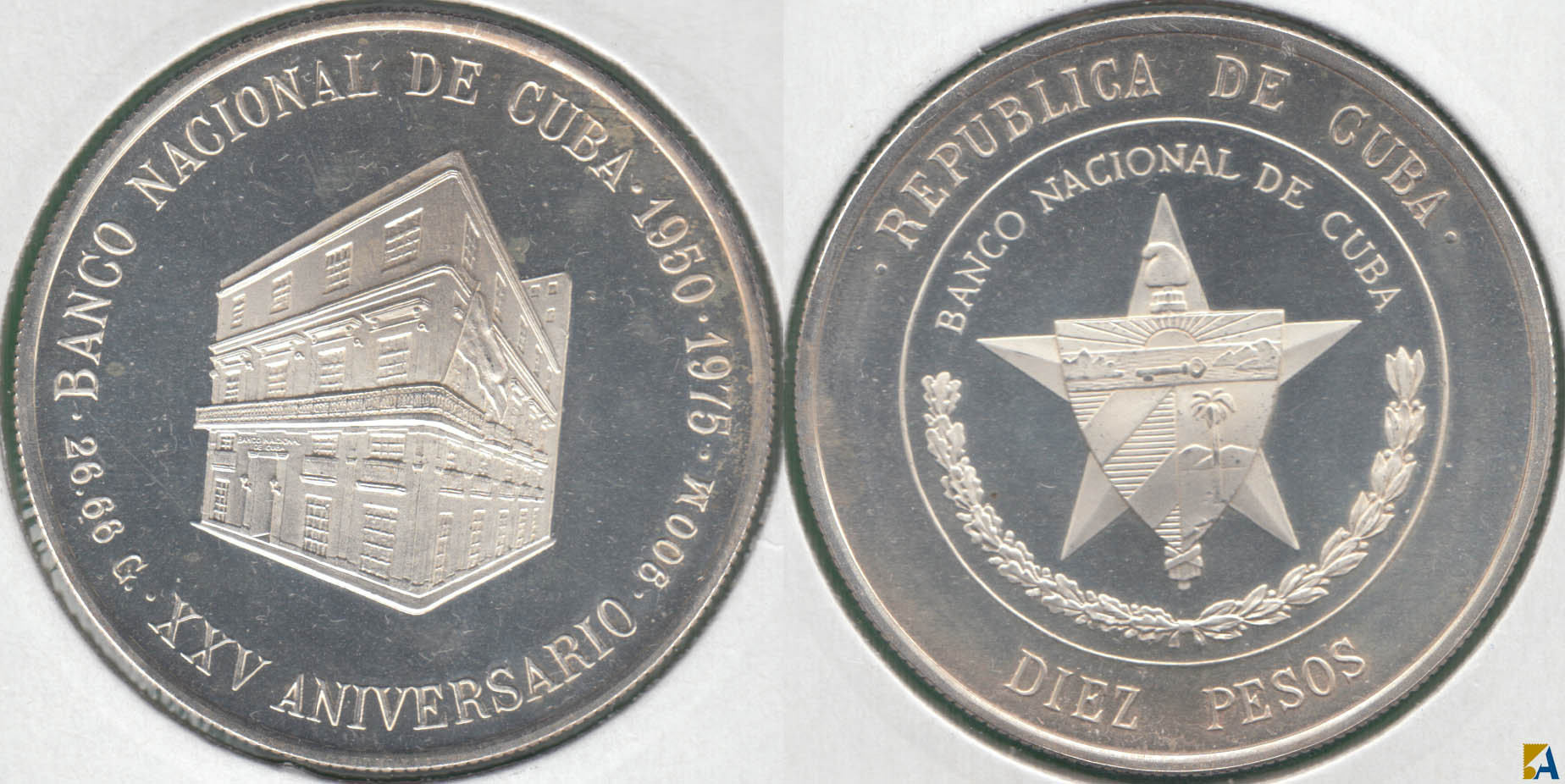 CUBA. 10 PESOS DE 1975. PLATA 0.900.