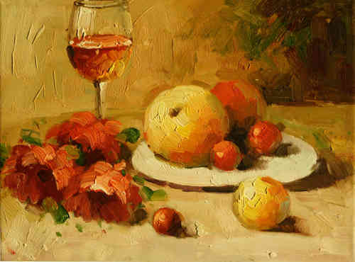 cuadros modernos "Vino, flores y fruta"