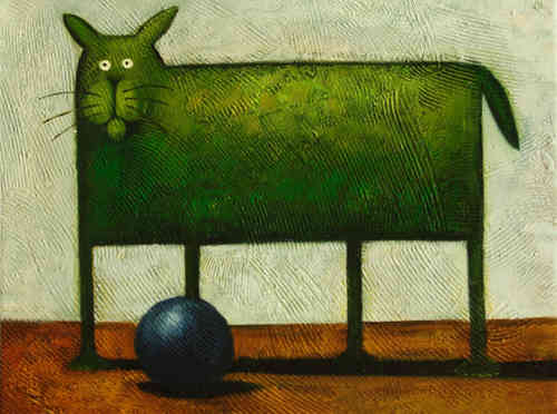 cuadros modernos "Gato verde con balón azul"