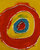 cuadros abstractos "Círculo rojo y azul sobre fondo amarillo"