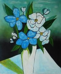 cuadros modernos "Flores azules y blancas en jarrón II"